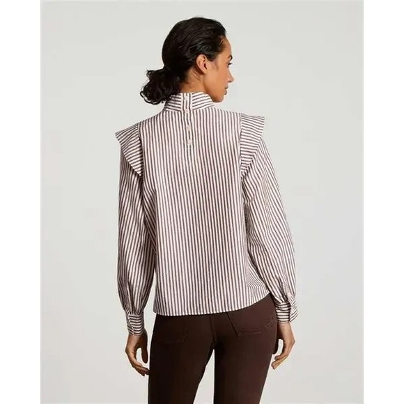Rare NWT Everlane Shirt Women Brown Stripe The‎ Wing Shoulder Cotton Blouse Sz 8 - Picture 3 of 4